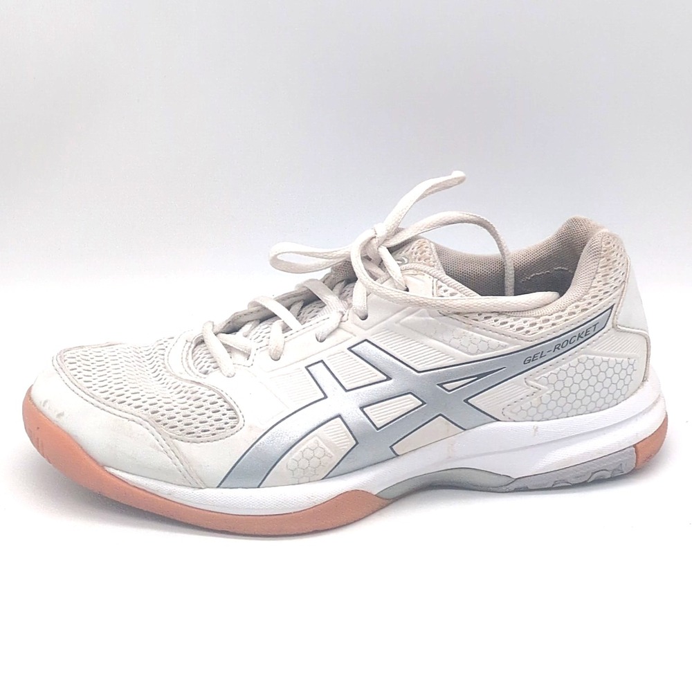 Asics‎ Sneakers Womens Gel Rocket White 7.5 Leather Running Shoes Comfort B756Y